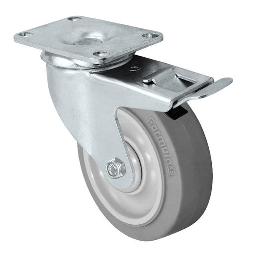 Total lock caster, 4" x 1-1/4" fx thermoplastic rubber wheel, Plate 2-3/8 x 3-5/8"