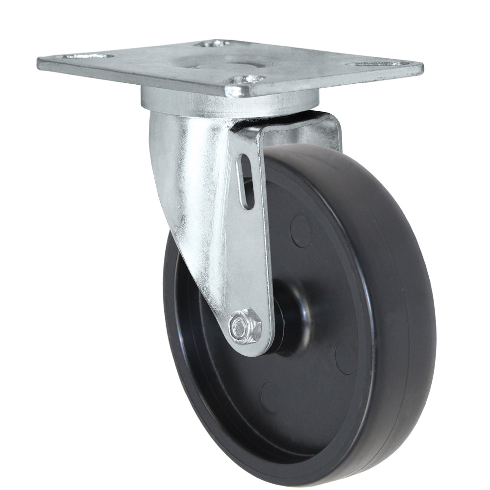 Swivel caster, 5" x 1-1/4" polyolefin wheel, Plate 3-1/8 x 4-1/8"