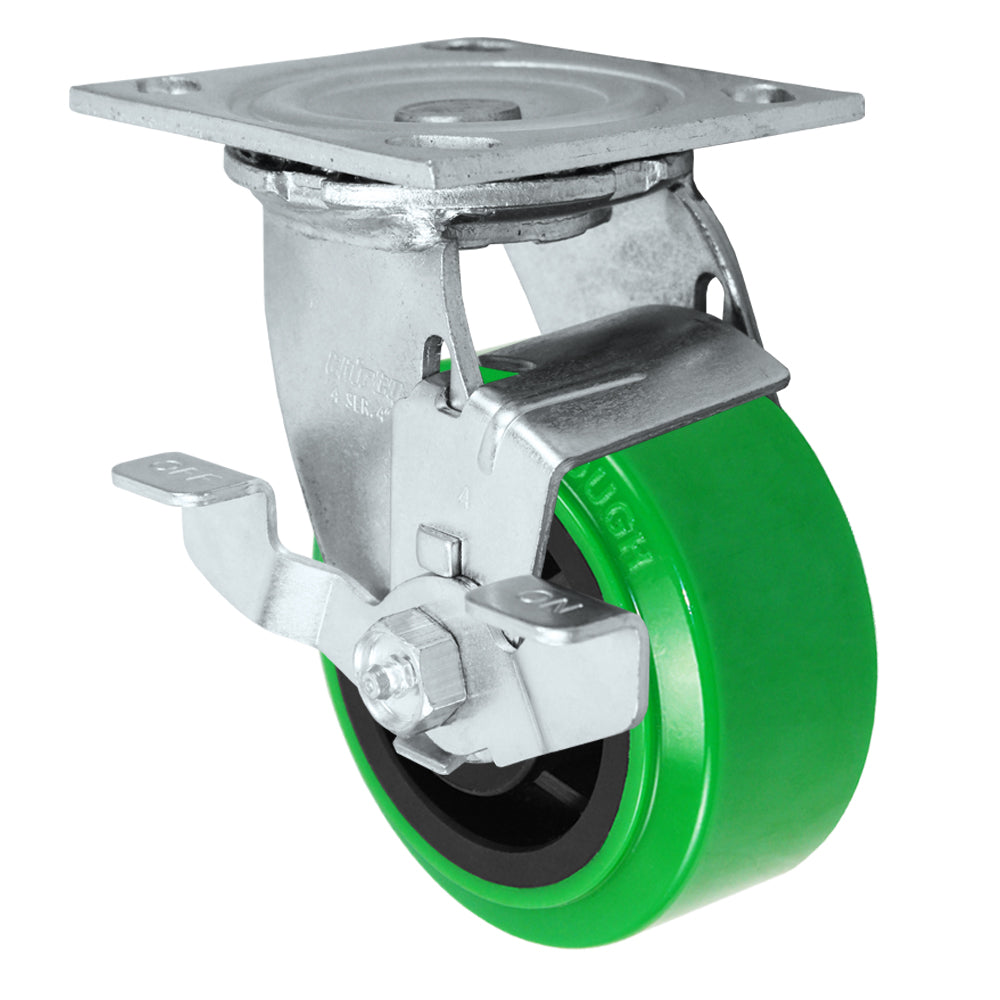 Side brake caster, 4 in. polyurethane on glass-filled nylon wheel (34 Series shown)