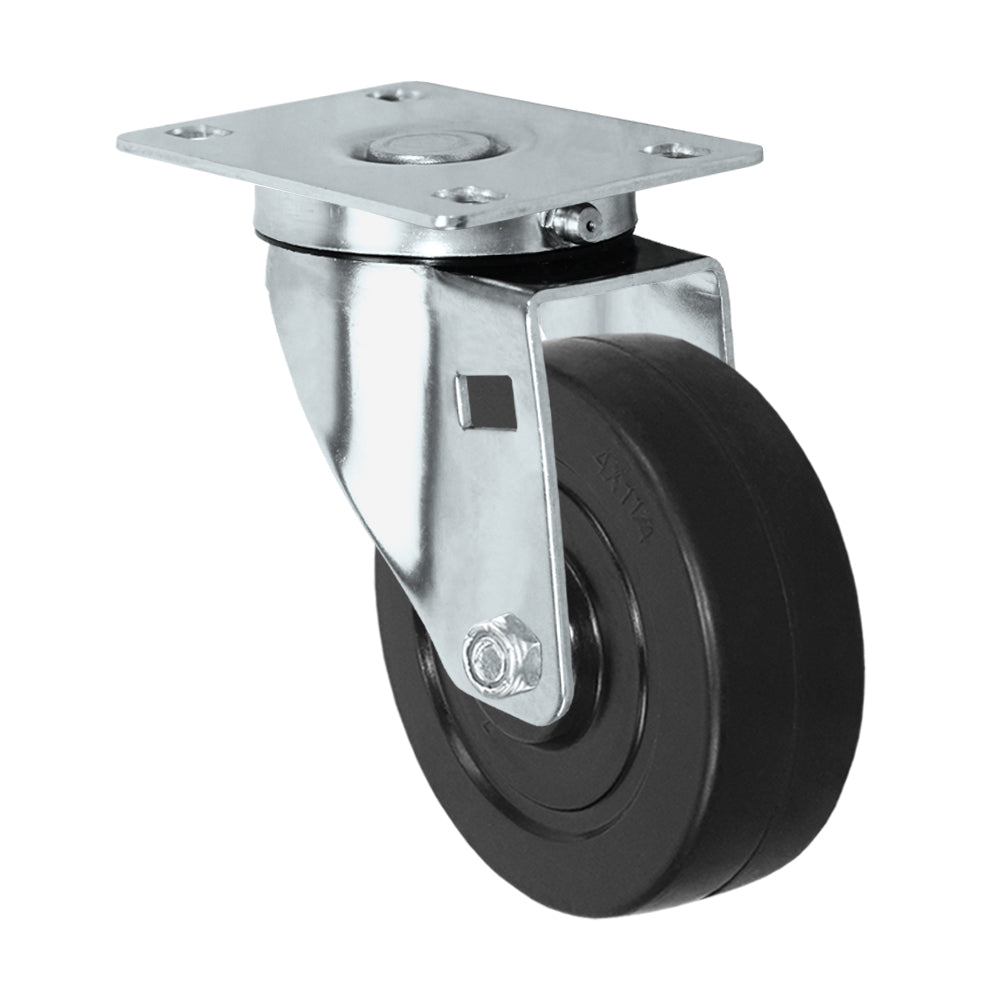Swivel caster, 4" x 1-1/4" hard rubber wheel, Plate 2-3/8 x 3-5/8"