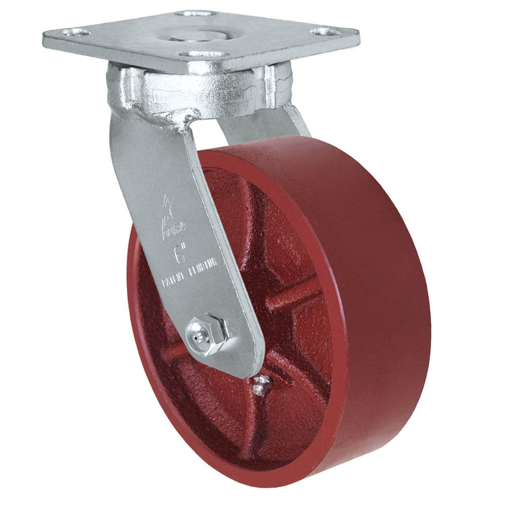 Swivel caster, 6" x 2" ductile steel wheel, Plate 4 x 4-1/2"
