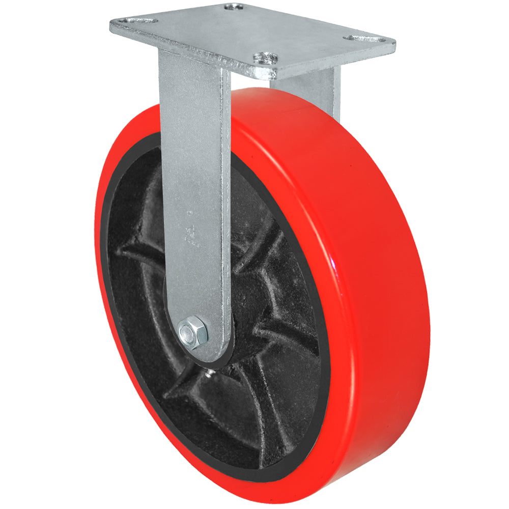 Rigid caster, 12" x 3" hd polyurethane on steel wheel, Plate 5-1/4 x 7-1/4" (photo from a matching CasterHQ rigid)