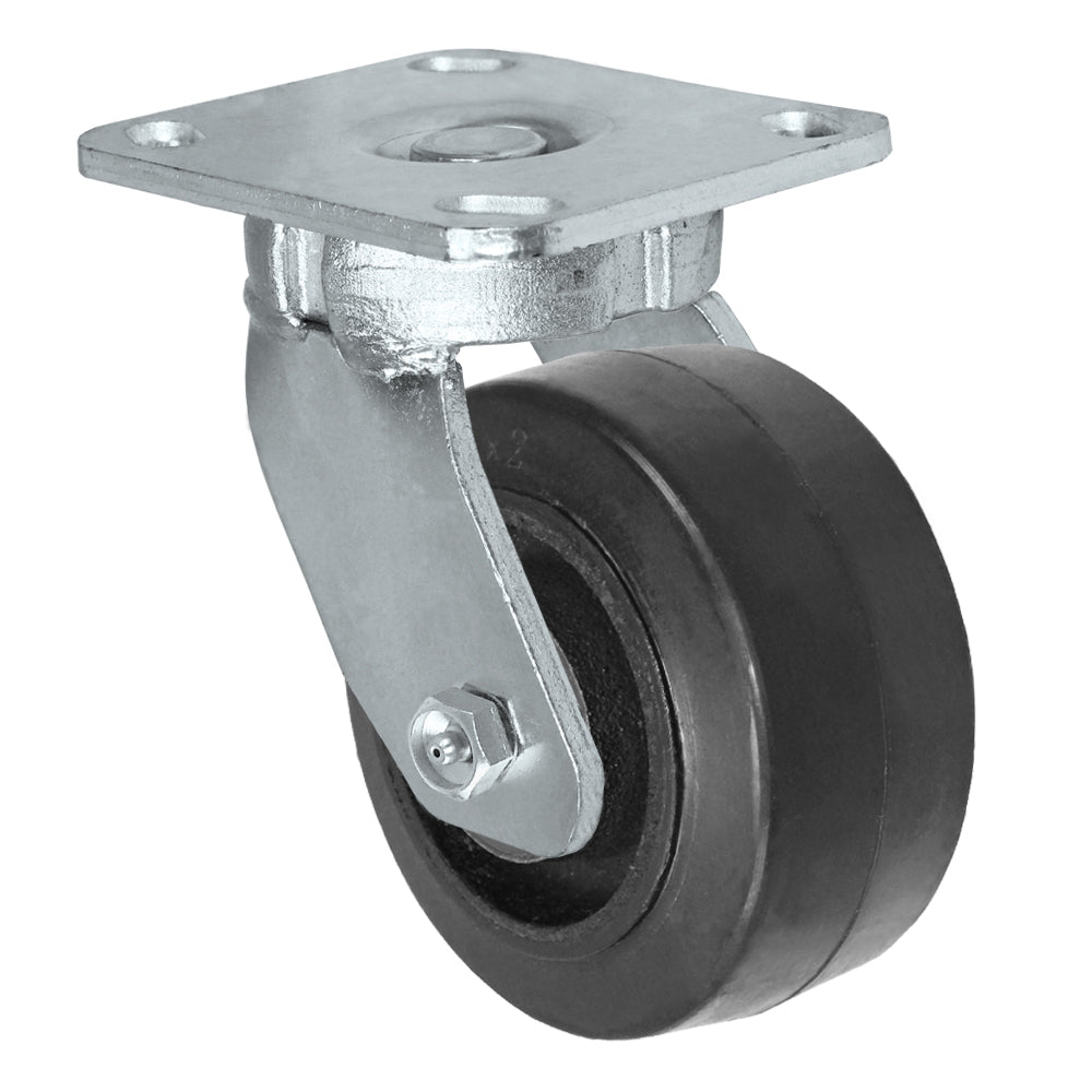 Swivel caster, 4" x 2" rubber on steel wheel, Plate 4 x 4-1/2"