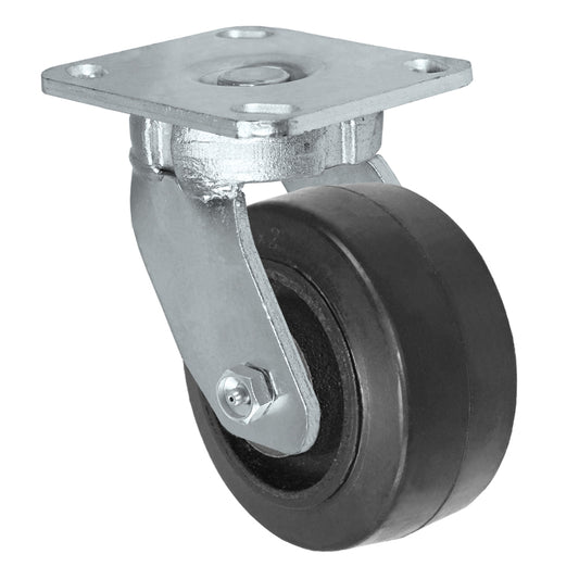 Swivel caster, 4" x 2" rubber on steel wheel, Plate 4 x 4-1/2"
