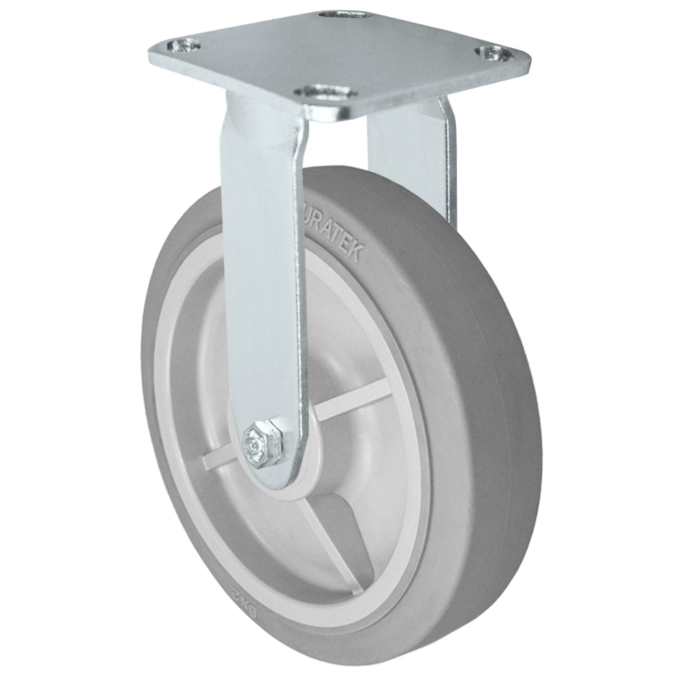 Rigid caster, 8" x 2" duratek rubber wheel, Plate 4 x 4-1/2"