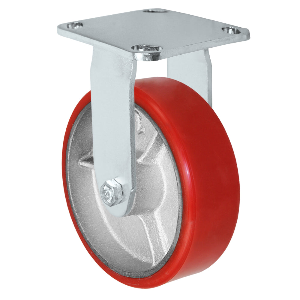 Rigid caster, 6" x 2" polyurethane on steel wheel, Plate 4 x 4-1/2"