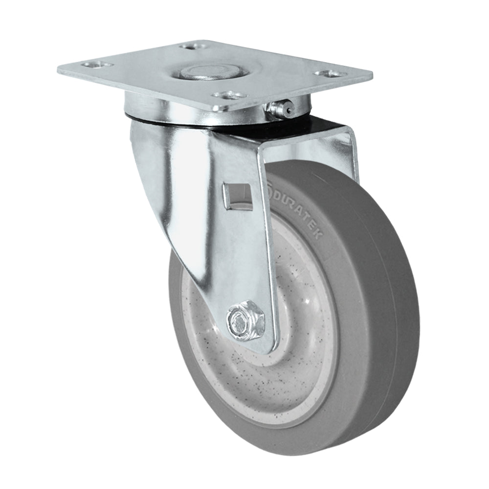 Swivel caster, 4" x 1-1/4" duratek rubber wheel, Plate 2-3/8 x 3-5/8"