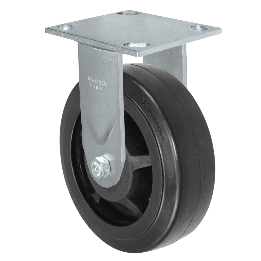 Rigid caster, 6" x 2" rubber on nylon wheel, Plate 4 x 4-1/2"