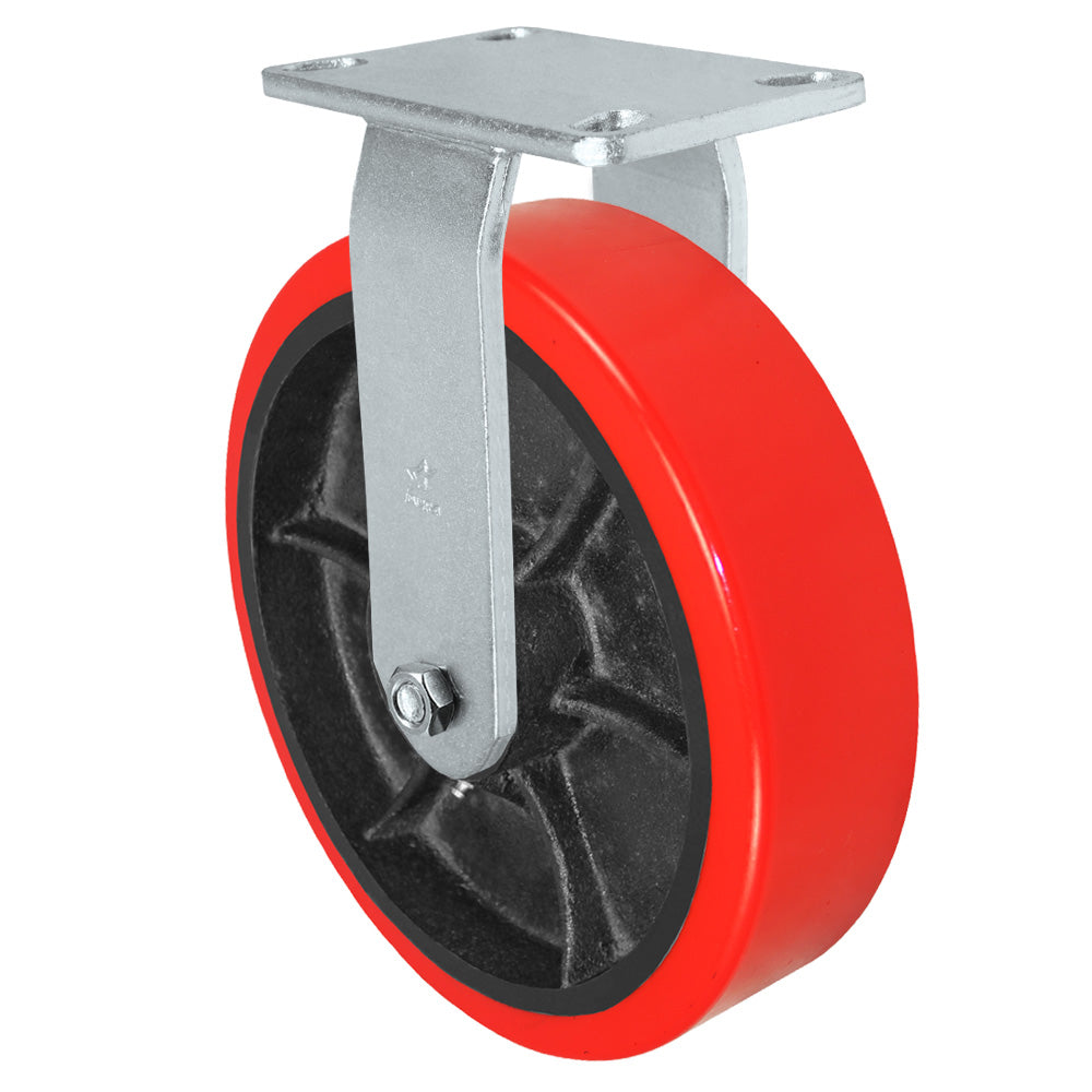 Rigid caster, 12" x 3" hd polyurethane on steel wheel, Plate 4-1/2 x 6-1/4" (photo from a matching CasterHQ rigid)