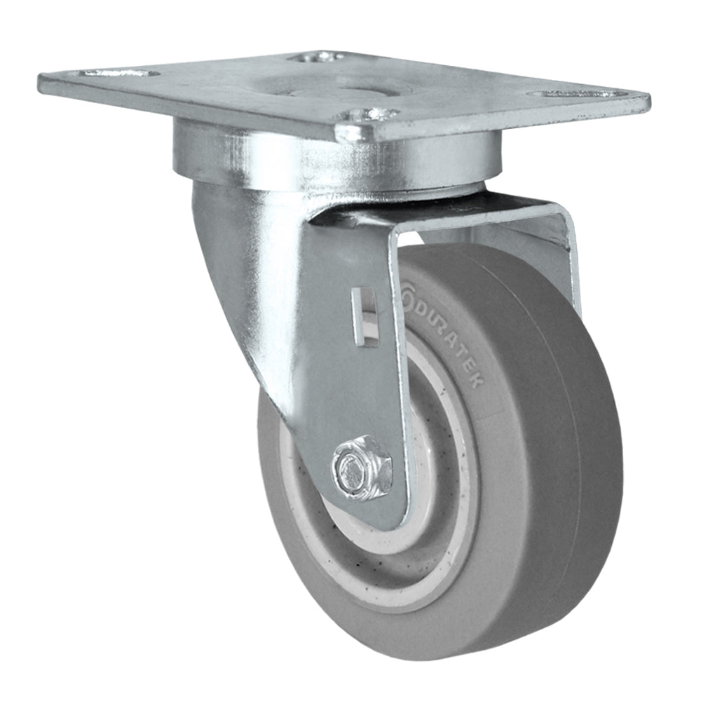 Swivel caster, 3" x 1-1/4" duratek rubber wheel, Plate 3-1/8 x 4-1/8"