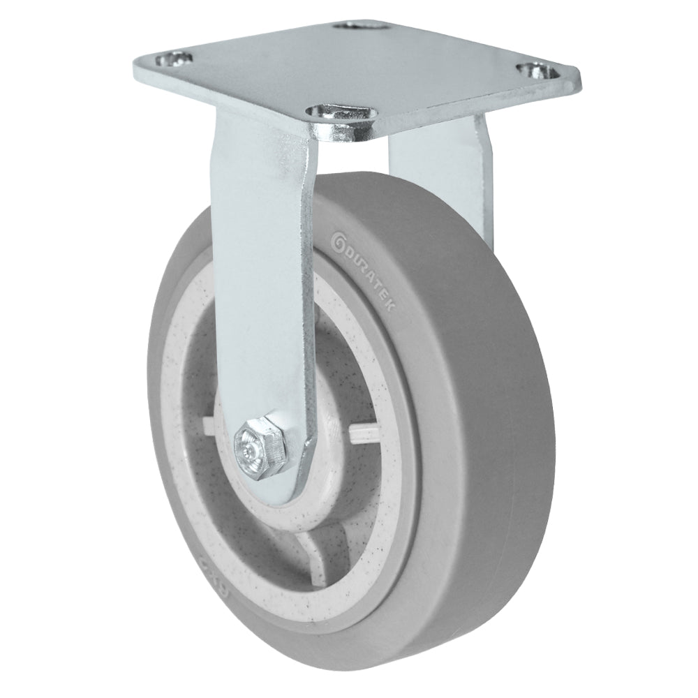 Rigid caster, 6" x 2" duratek rubber wheel, Plate 4 x 4-1/2"