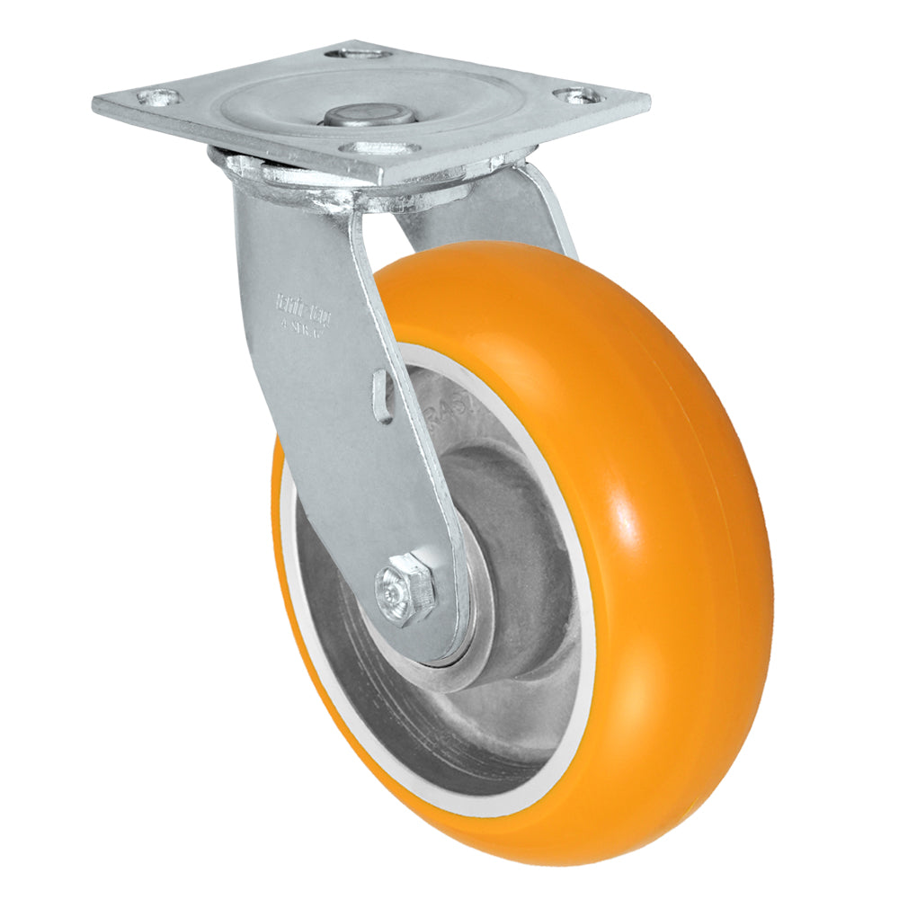 Swivel caster, 6" x 2" donut polyurethane on aluminum wheel, Plate 4 x 4-1/2"
