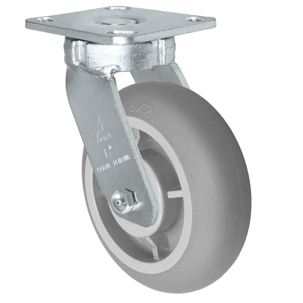 Swivel caster, 6" x 2" donut thermoplastic rubber wheel, Plate 4 x 4-1/2"