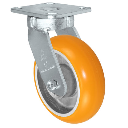 Swivel caster, 6" x 2" donut polyurethane on aluminum wheel, Plate 4 x 4-1/2"