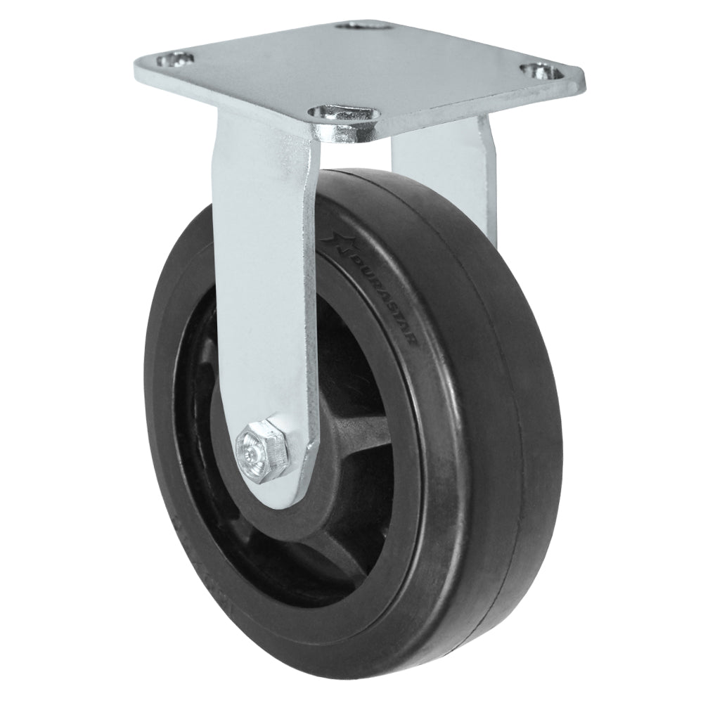 Rigid caster, 6" x 2" rubber on nylon wheel, Plate 4 x 4-1/2"