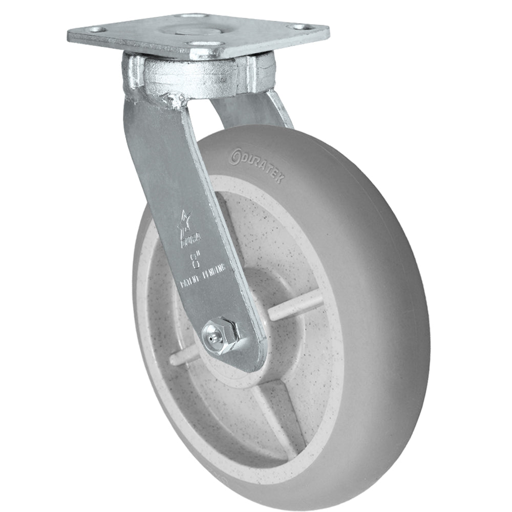 Swivel caster, 8" x 2" duratek donut rubber wheel, Plate 4 x 4-1/2"