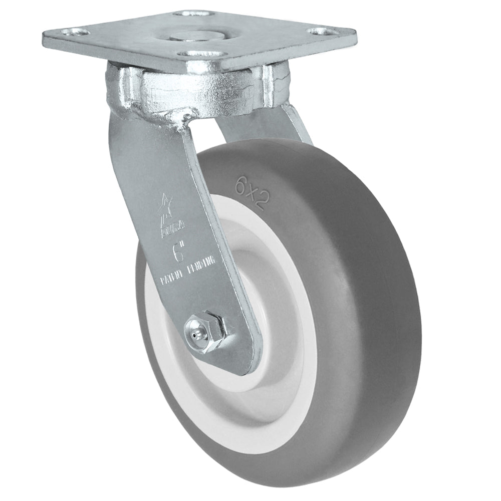 Swivel caster, 4" x 2" thermoplastic rubber wheel, Plate 4 x 4-1/2"