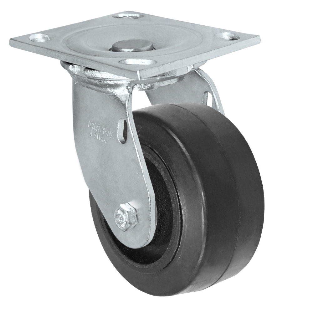 Swivel caster, 4" x 2" rubber on steel wheel, Plate 4 x 4-1/2"
