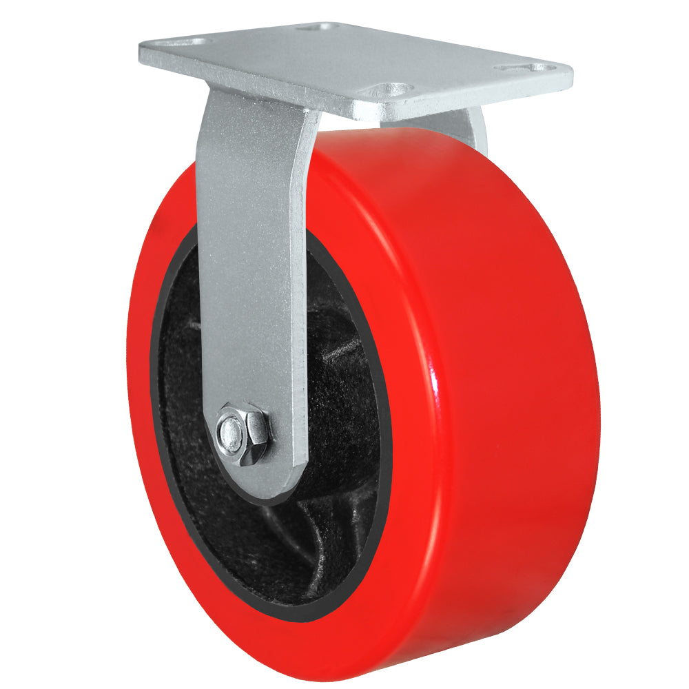 Rigid caster, 10" x 3" hd polyurethane on steel wheel, Plate 4-1/2 x 6-1/4" (photo from a matching CasterHQ rigid)
