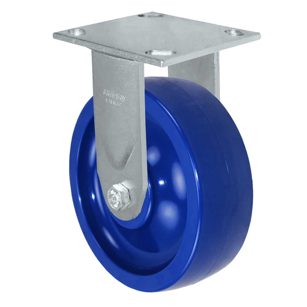 Rigid caster, 4" x 2" solid polyurethane wheel, Plate 4 x 4-1/2" (photo from a matching CasterHQ rigid)