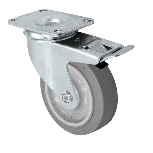 Total lock caster, 4" x 1-1/4" duratek rubber wheel, Plate 2-3/8 x 3-5/8"