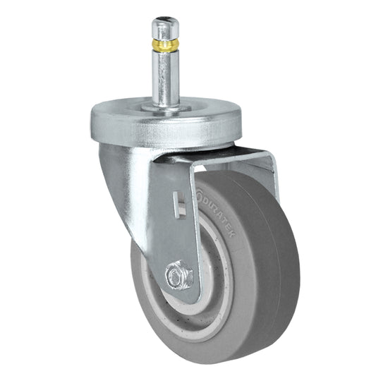 Swivel caster, 3" x 1-1/4" duratek rubber wheel, Grip ring stem 7/16 x 1-3/8" (zinc-plated 24 Series shown)
