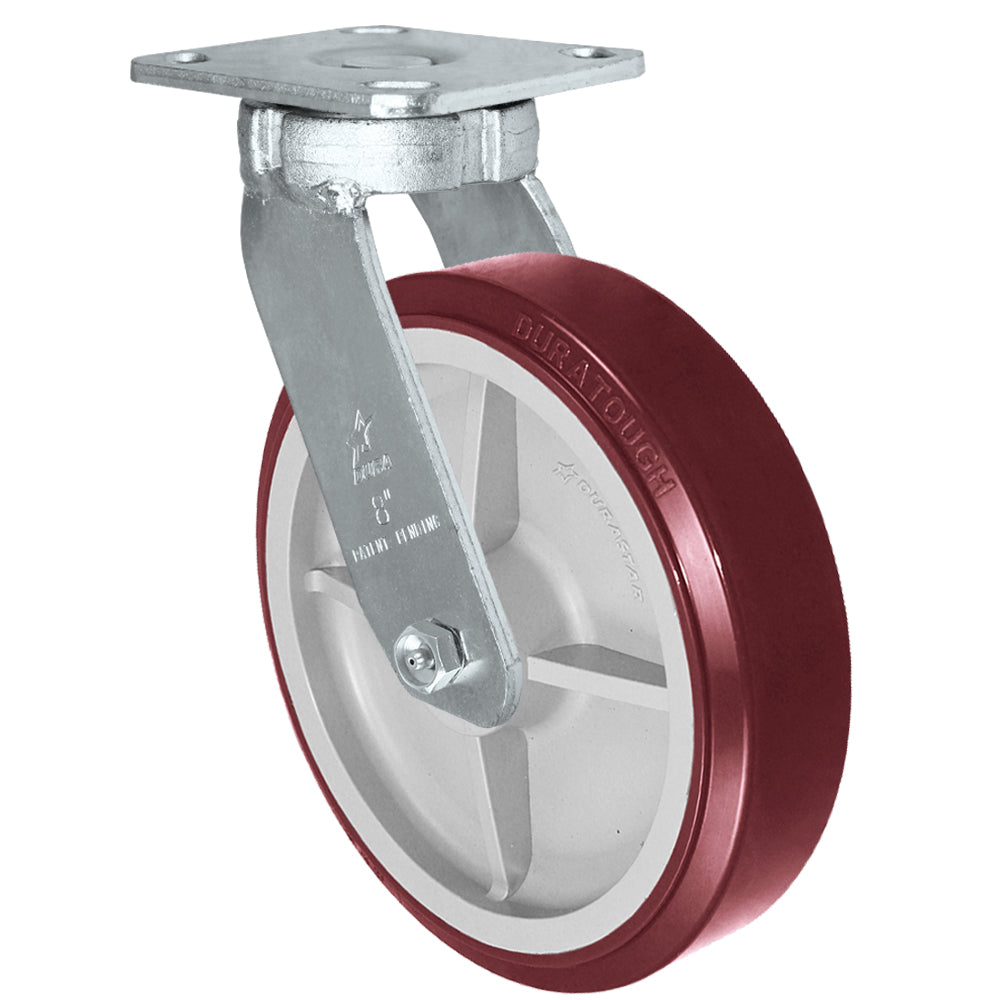 Swivel caster, 8" x 2" duratough polyurethane wheel, Plate 4 x 4-1/2"