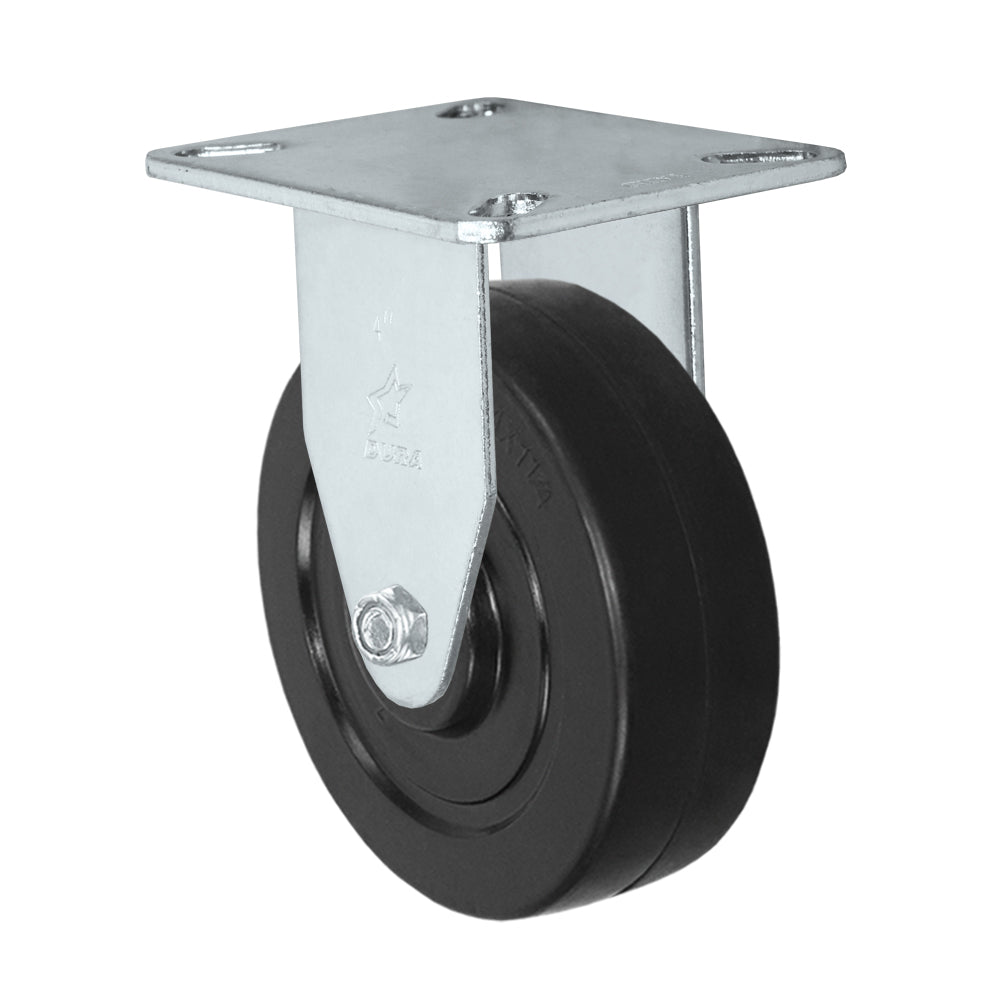 Rigid caster, 4" x 1-1/4" hard rubber wheel, Plate 3-1/8 x 4-1/8"
