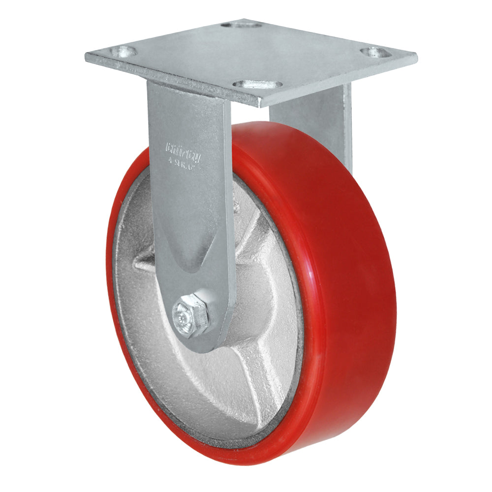 Rigid caster, 6" x 2" polyurethane on steel wheel, Plate 4 x 4-1/2"