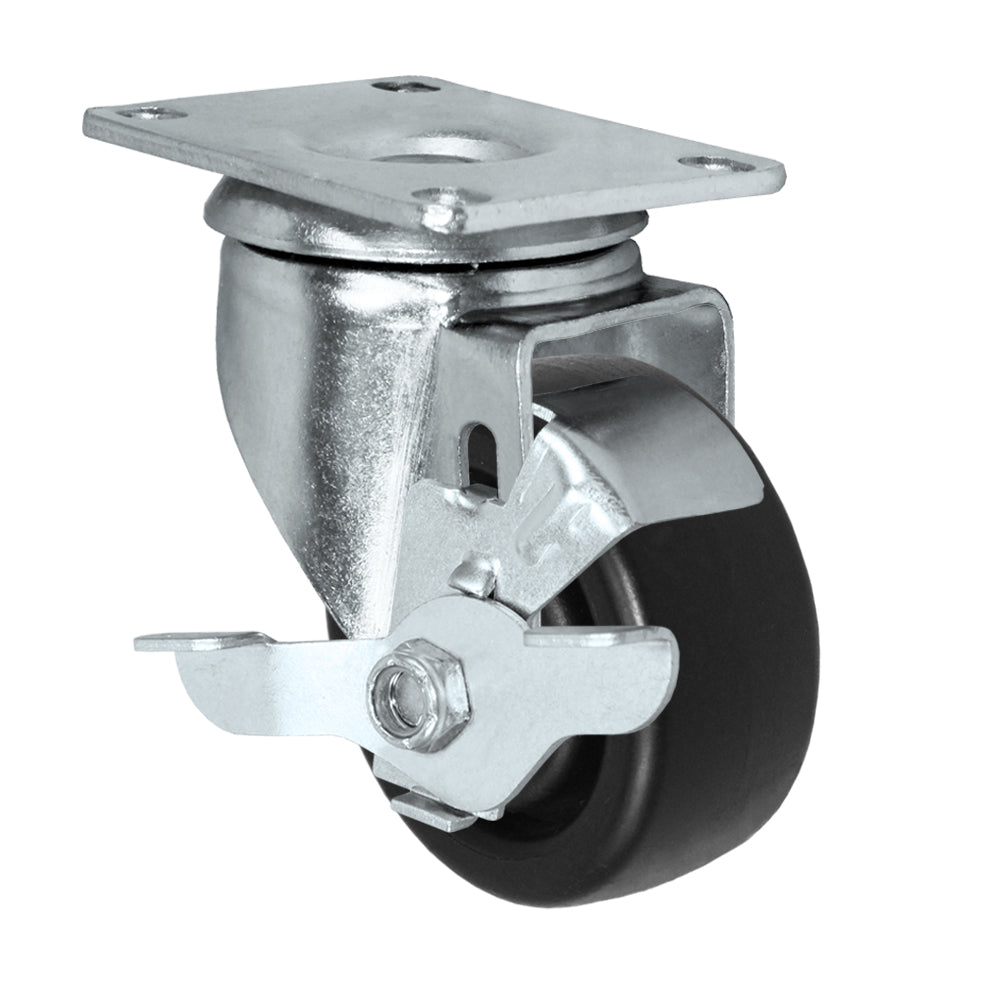 Side brake caster, 3 in. hd polyolefin wheel (21 Series zinc-plated shown)