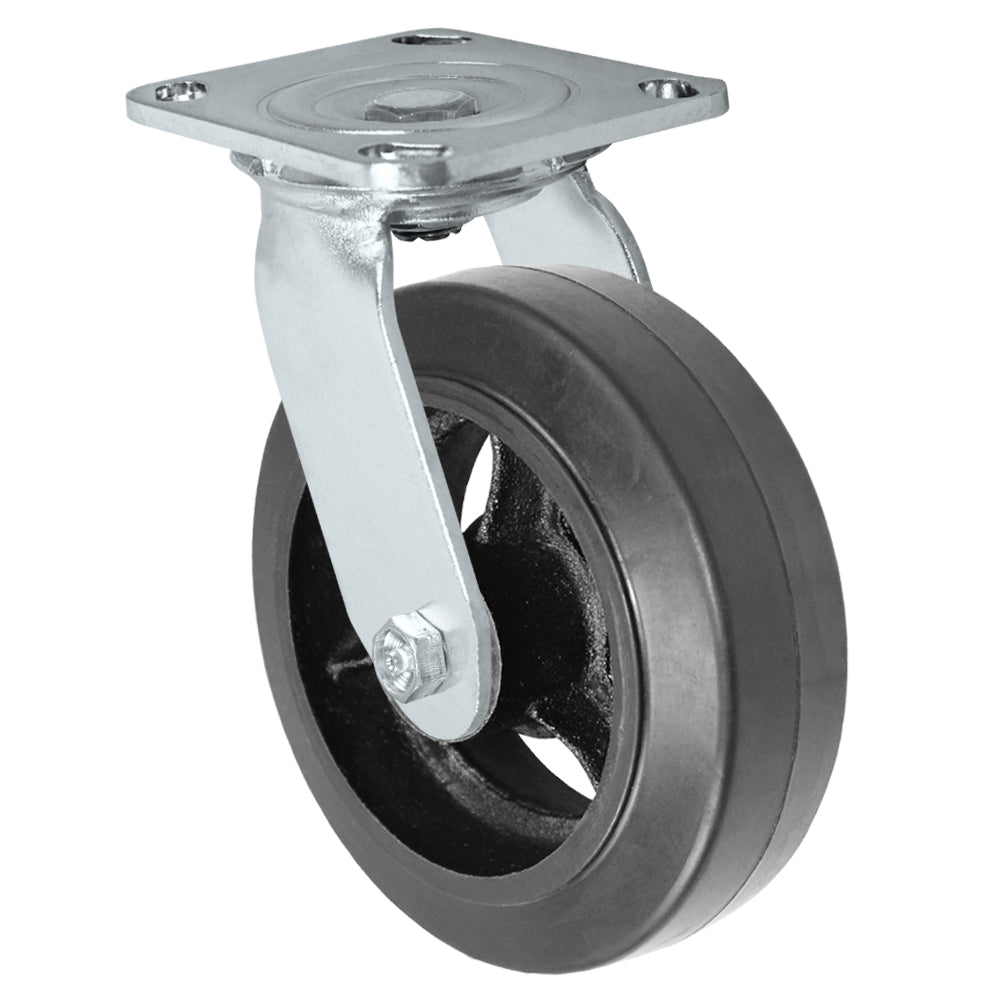 Swivel caster, 6" x 2" rubber on steel wheel, Plate 4 x 4-1/2"