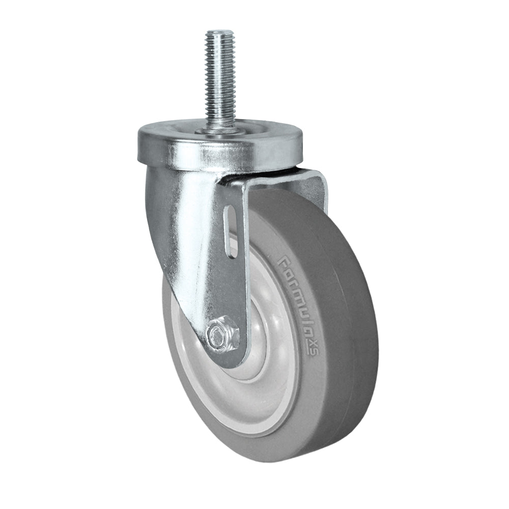 Swivel caster, 4" x 1-1/4" fx thermoplastic rubber wheel, Threaded stem 1/2-13 x 1-1/2"