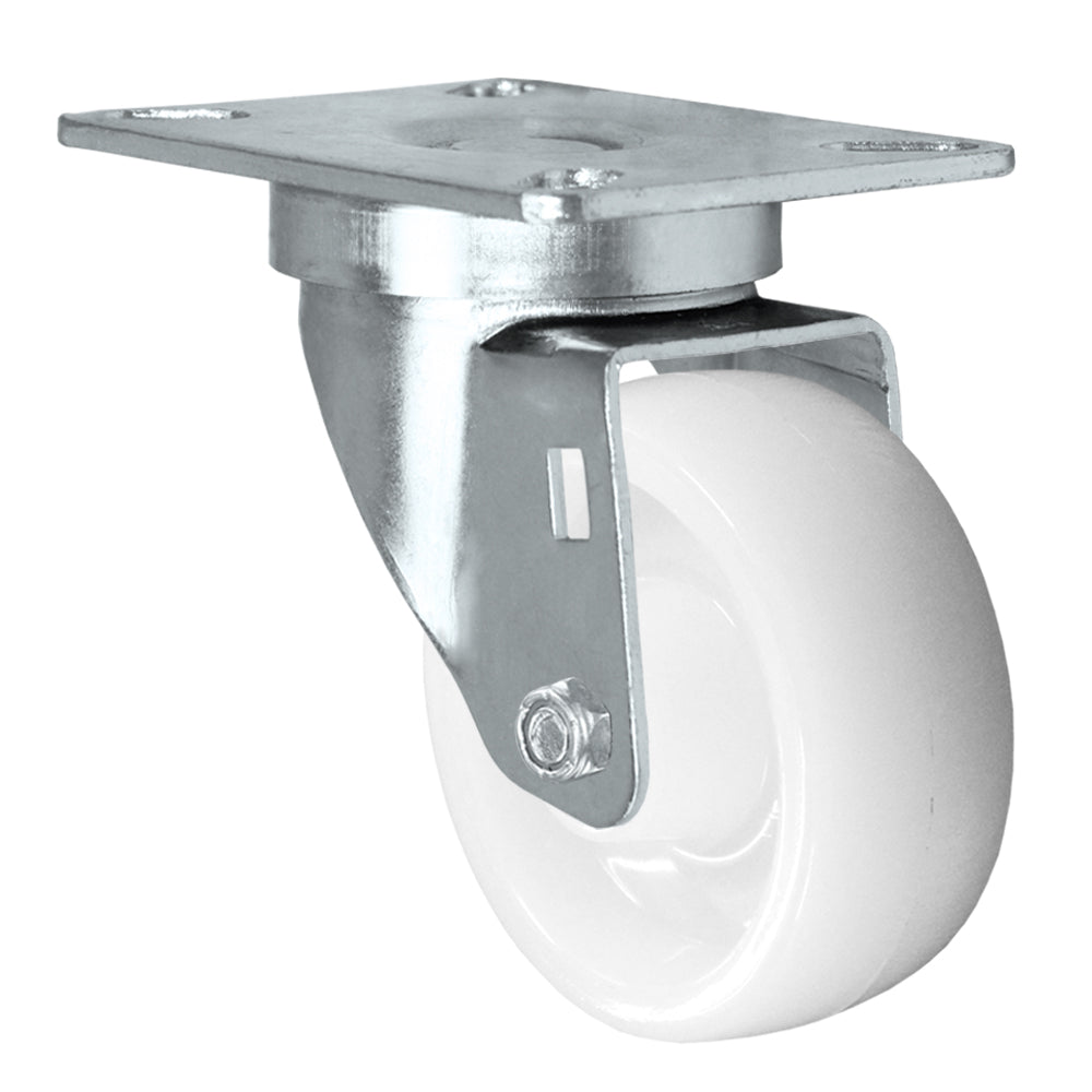 Swivel caster, 3" x 1-1/4" nylon wheel, Plate 3-1/8 x 4-1/8"