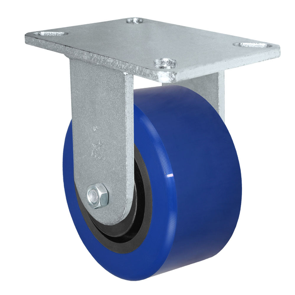 Rigid caster, 6" x 3" polyurethane on nylon wheel, Plate 5-1/4 x 7-1/4" (photo from a matching CasterHQ rigid)
