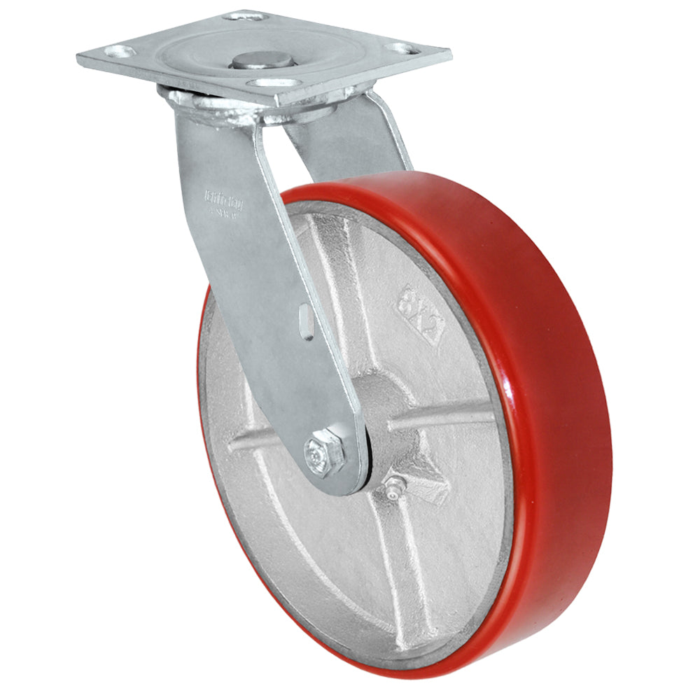 Swivel caster, 8" x 2" polyurethane on steel wheel, Plate 4 x 4-1/2"