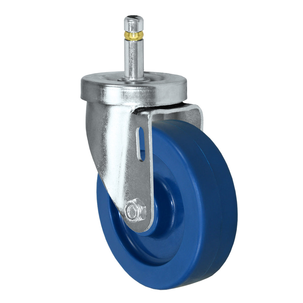 Swivel caster, 4" x 1-1/4" solid polyurethane wheel, Grip ring stem 7/16 x 1-3/8" (zinc-plated 24 Series shown)