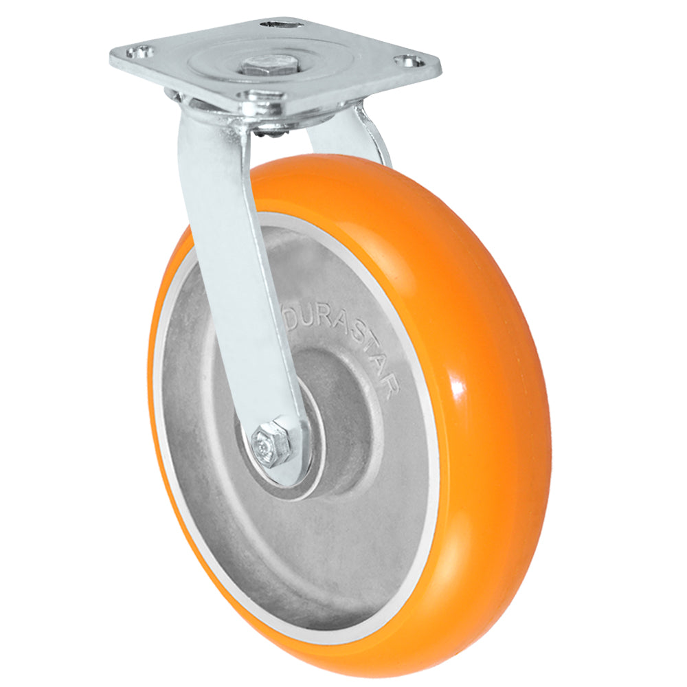 Swivel caster, 8" x 2" donut polyurethane on aluminum wheel, Plate 4 x 4-1/2"