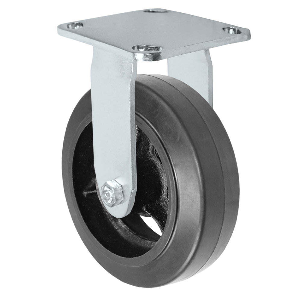 Rigid caster, 6" x 2" rubber on steel wheel, Plate 4 x 4-1/2"