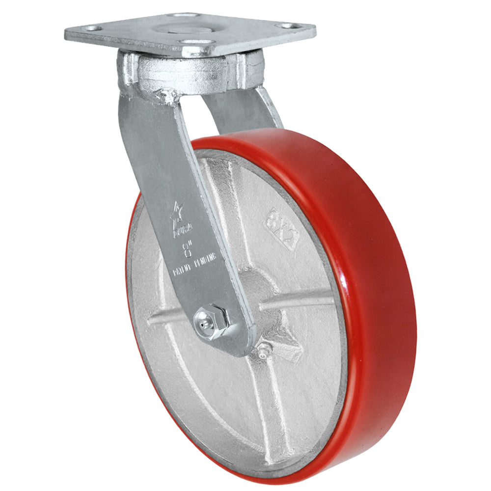 Swivel caster, 8" x 2" polyurethane on steel wheel, Plate 4 x 4-1/2"