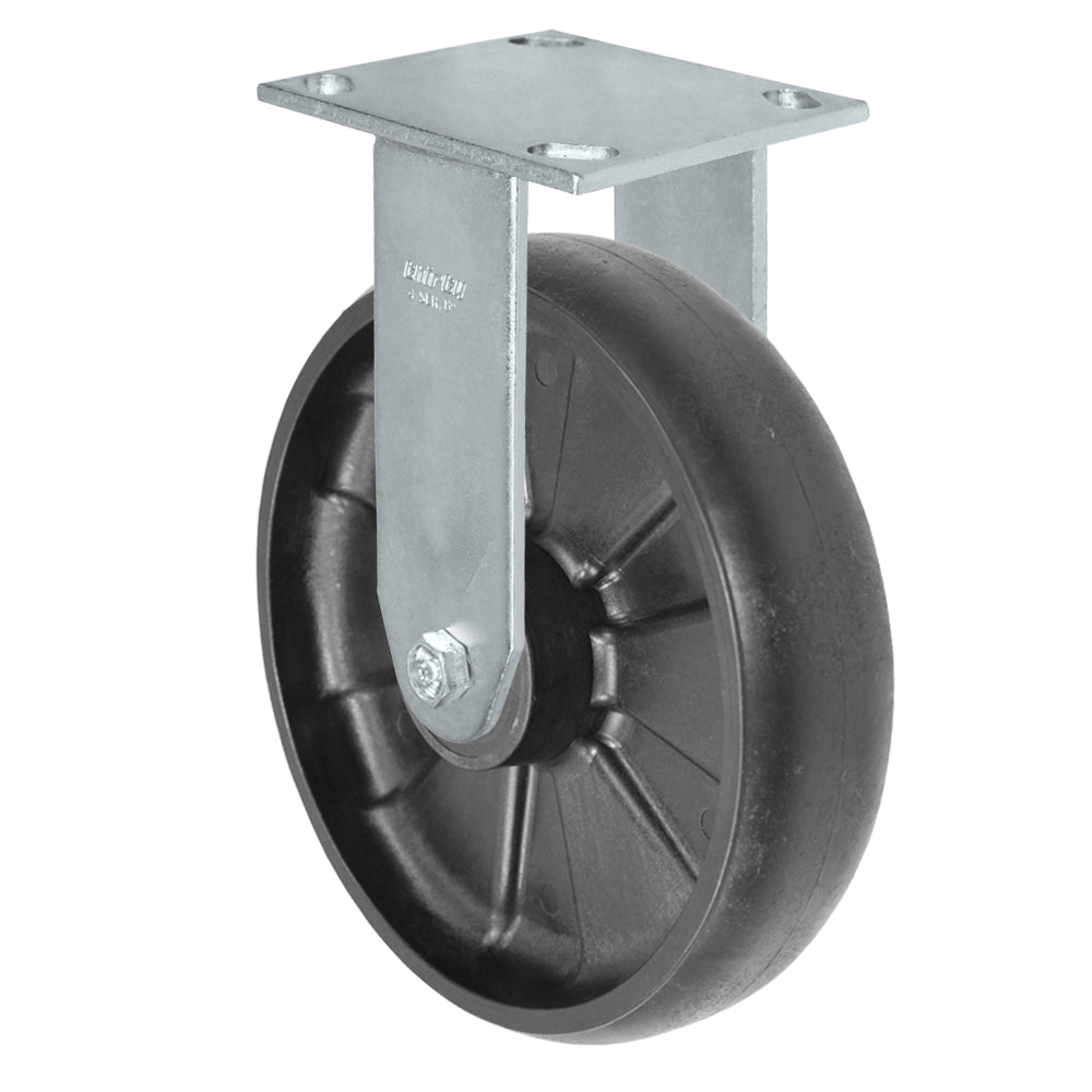 Rigid caster, 8" x 2" glass-filled nylon wheel, Plate 4 x 4-1/2" (photo from a matching CasterHQ rigid)