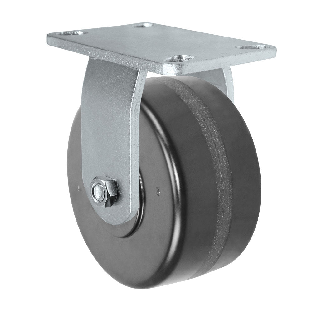 Rigid caster, 6" x 3" phenolic wheel, Plate 4-1/2 x 6-1/4" (photo from a matching CasterHQ rigid)