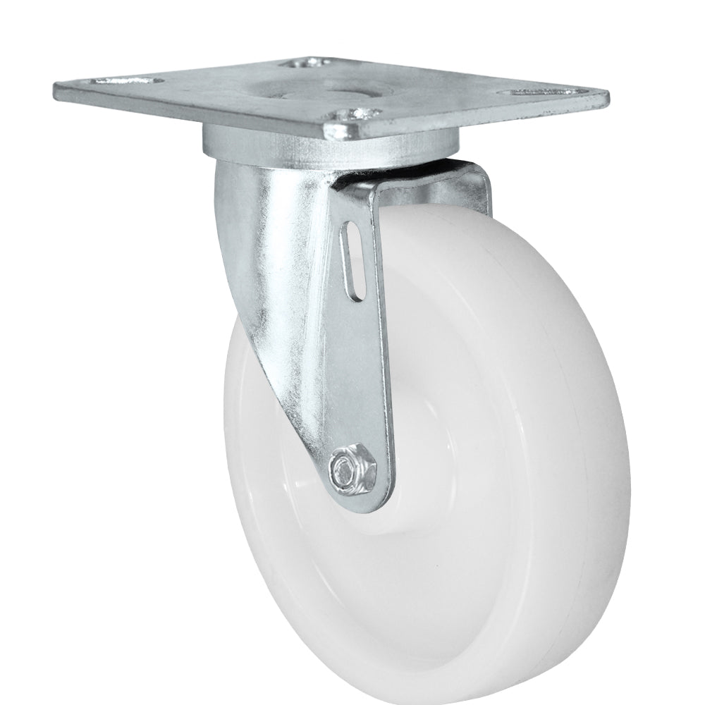 Swivel caster, 5" x 1-1/4" nylon wheel, Plate 3-1/8 x 4-1/8"