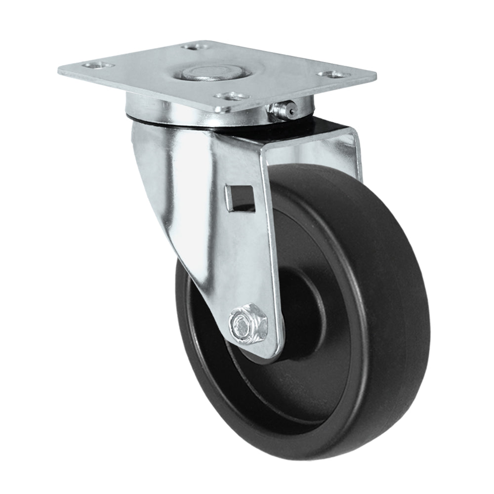 Swivel caster, 4" x 1-1/4" polyolefin wheel, Plate 2-3/8 x 3-5/8"