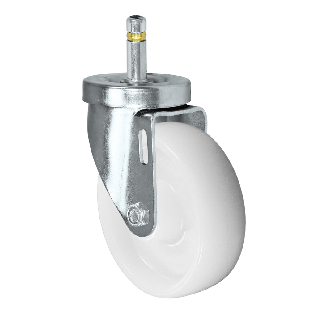 Swivel caster, 4" x 1-1/4" nylon wheel, Grip ring stem 7/16 x 1-3/8"