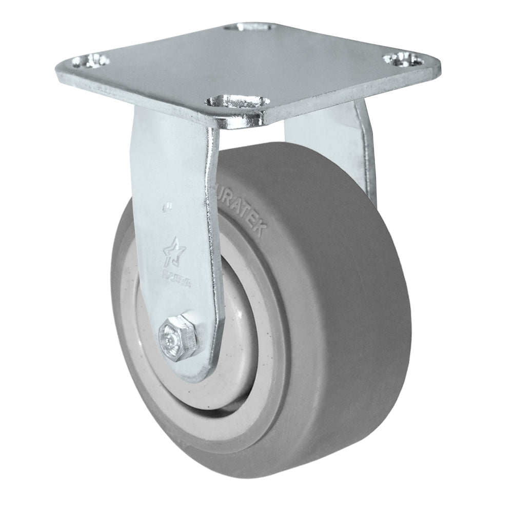 Rigid caster, 4" x 2" duratek rubber wheel, Plate 4 x 4-1/2"