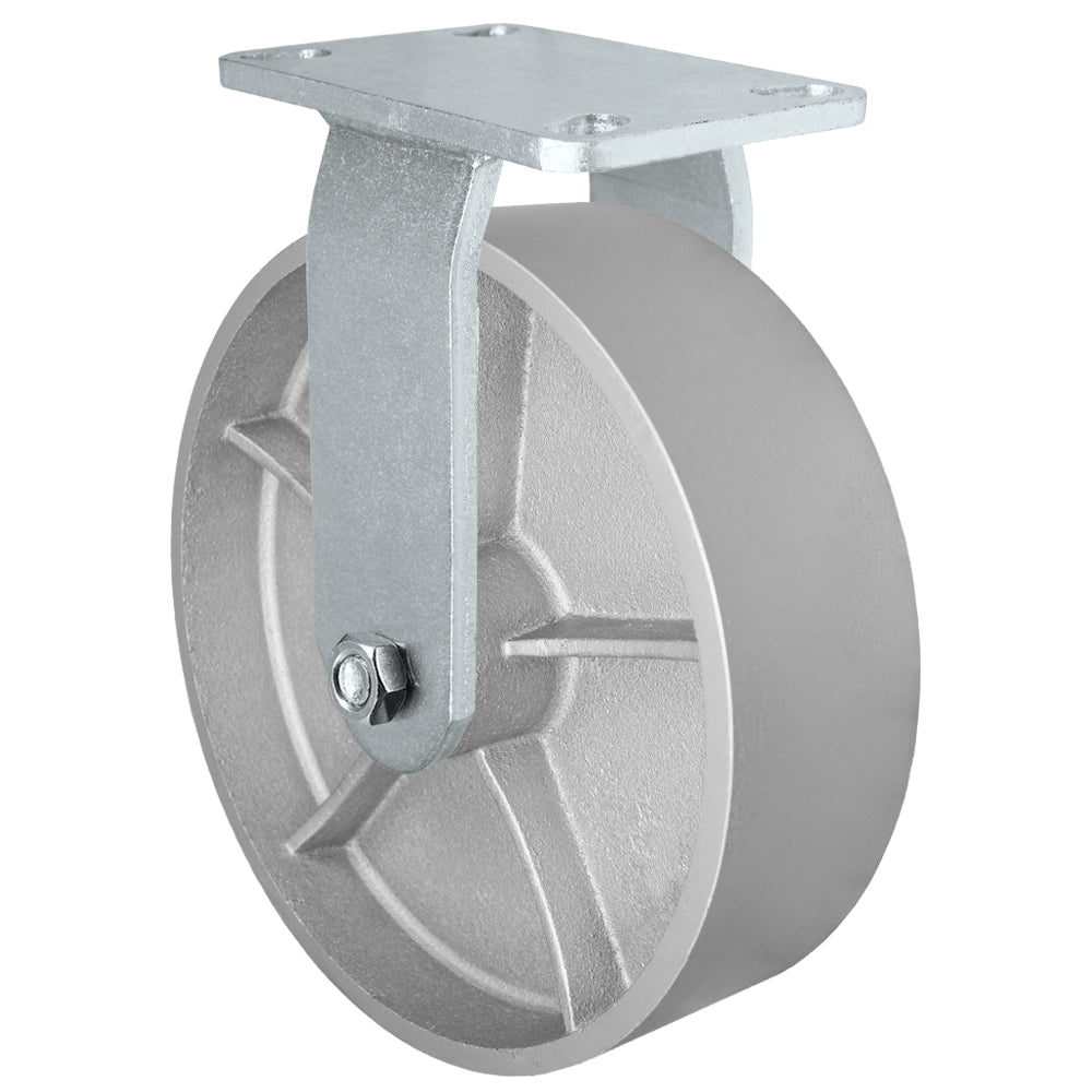 Rigid caster, 10" x 3" semi-steel wheel, Plate 4-1/2 x 6-1/4" (photo from a matching CasterHQ rigid)