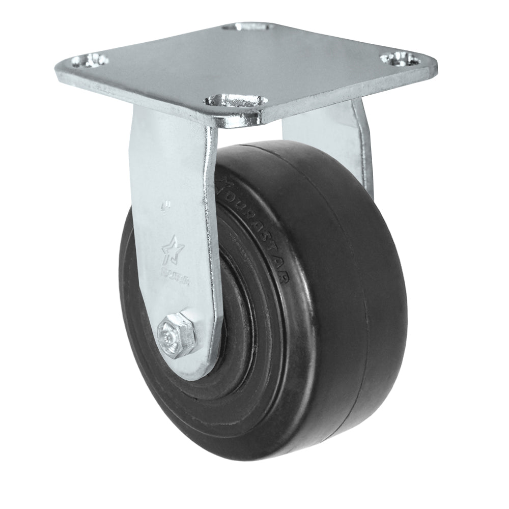 Rigid caster, 4" x 2" rubber on nylon wheel, Plate 4 x 4-1/2"