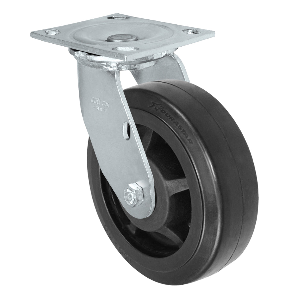 Swivel caster, 6" x 2" rubber on nylon wheel, Plate 4 x 4-1/2"