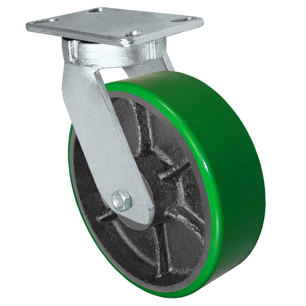 Swivel caster, 10" x 3" polyurethane on steel wheel, Plate 4-1/2 x 6-1/4"