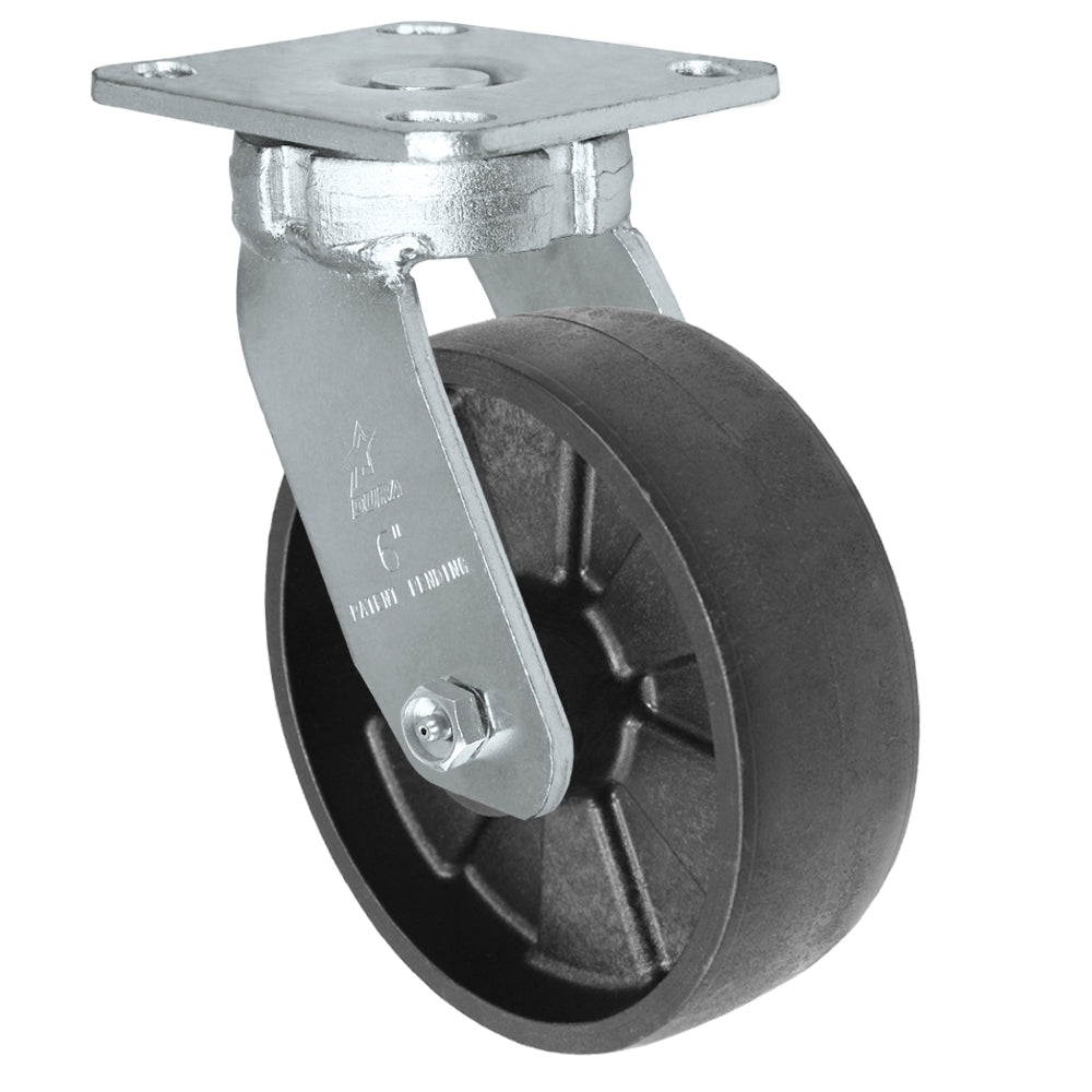 Swivel caster, 6" x 2" glass-filled nylon wheel, Plate 4 x 4-1/2"